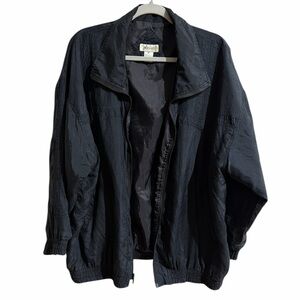Vintage Bogari Silk Women Medium Oversized‎ Black Windbreaker Zip Up Jacket